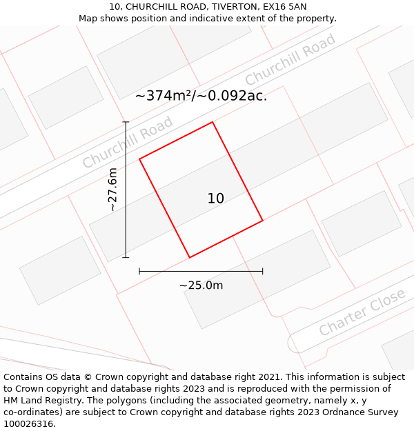 10, CHURCHILL ROAD, TIVERTON, EX16 5AN: Plot and title map