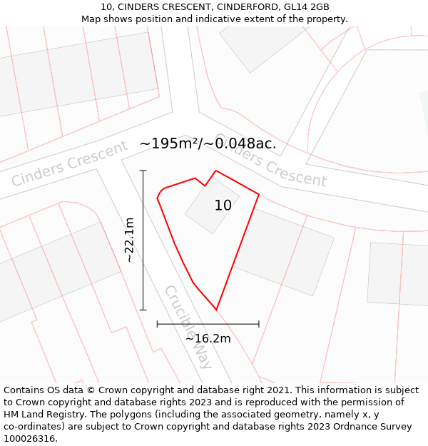 10, CINDERS CRESCENT, CINDERFORD, GL14 2GB: Plot and title map