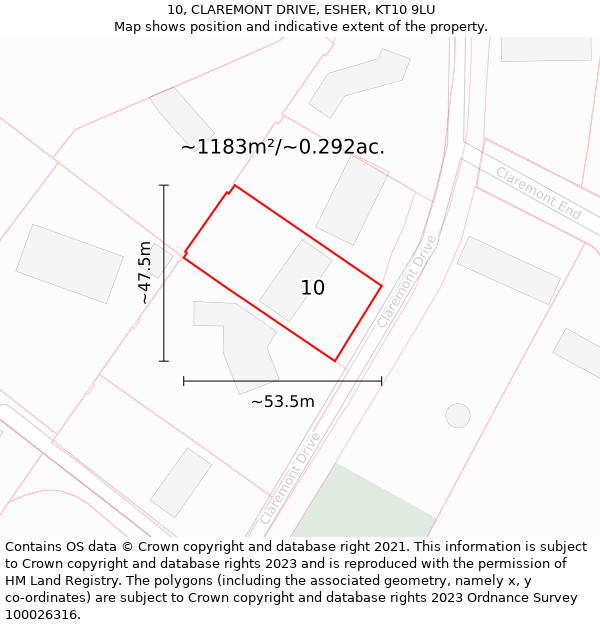 10, CLAREMONT DRIVE, ESHER, KT10 9LU: Plot and title map