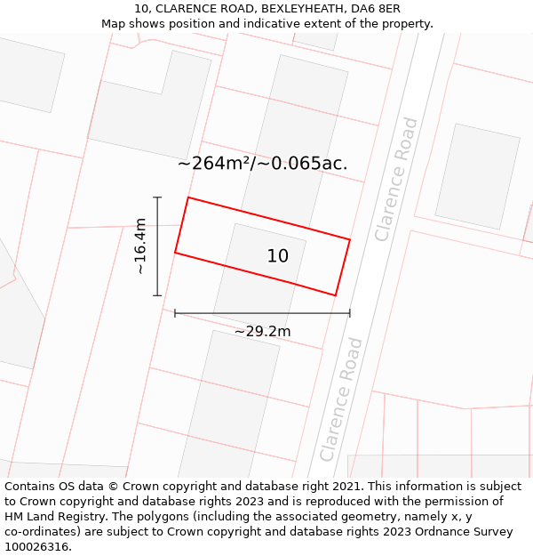10, CLARENCE ROAD, BEXLEYHEATH, DA6 8ER: Plot and title map