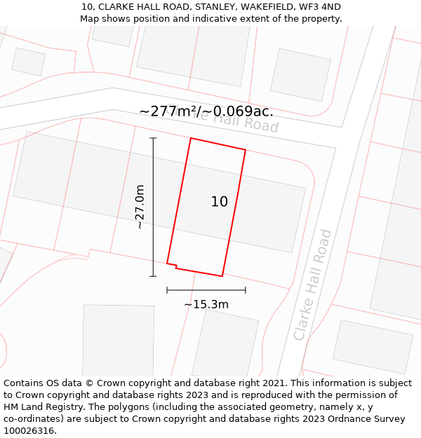 10, CLARKE HALL ROAD, STANLEY, WAKEFIELD, WF3 4ND: Plot and title map