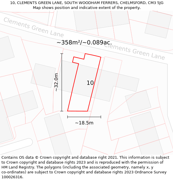 10, CLEMENTS GREEN LANE, SOUTH WOODHAM FERRERS, CHELMSFORD, CM3 5JG: Plot and title map