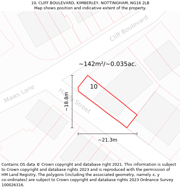 10, CLIFF BOULEVARD, KIMBERLEY, NOTTINGHAM, NG16 2LB: Plot and title map