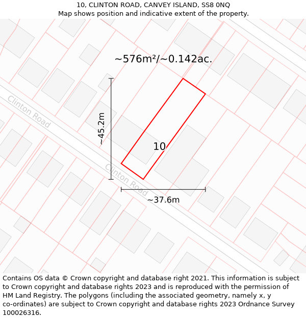 10, CLINTON ROAD, CANVEY ISLAND, SS8 0NQ: Plot and title map