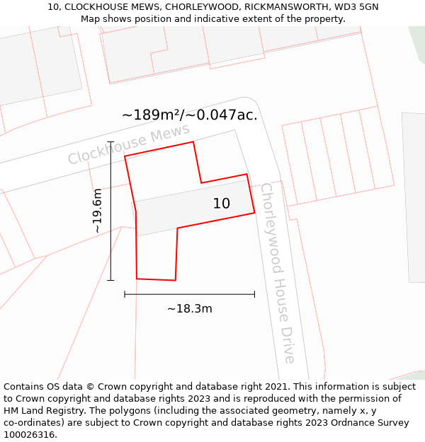 10, CLOCKHOUSE MEWS, CHORLEYWOOD, RICKMANSWORTH, WD3 5GN: Plot and title map