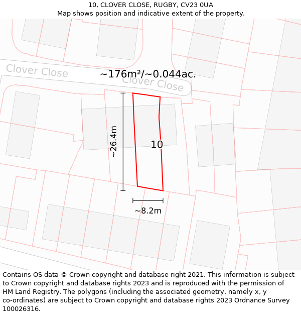 10, CLOVER CLOSE, RUGBY, CV23 0UA: Plot and title map