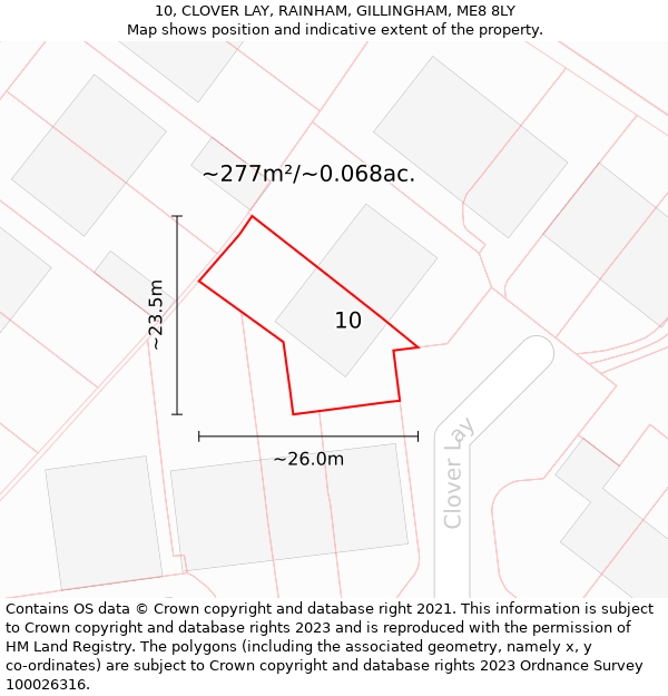 10, CLOVER LAY, RAINHAM, GILLINGHAM, ME8 8LY: Plot and title map