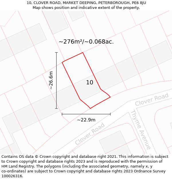 10, CLOVER ROAD, MARKET DEEPING, PETERBOROUGH, PE6 8JU: Plot and title map