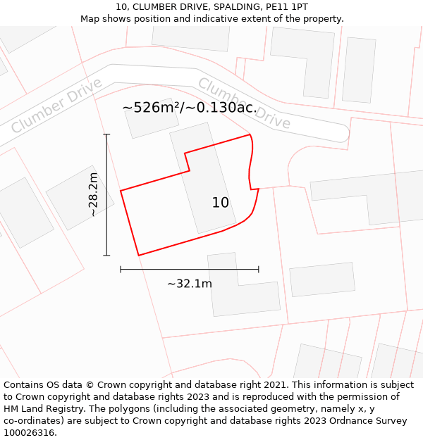 10, CLUMBER DRIVE, SPALDING, PE11 1PT: Plot and title map