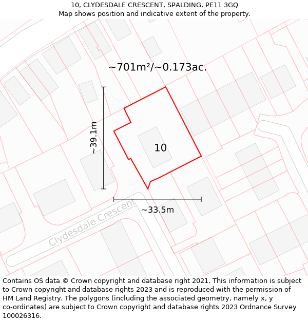 10, CLYDESDALE CRESCENT, SPALDING, PE11 3GQ: Plot and title map