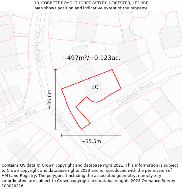 10, COBBETT ROAD, THORPE ASTLEY, LEICESTER, LE3 3RB: Plot and title map