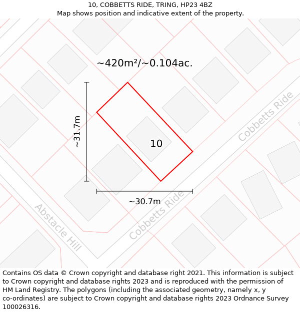 10, COBBETTS RIDE, TRING, HP23 4BZ: Plot and title map