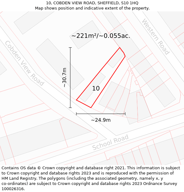 10, COBDEN VIEW ROAD, SHEFFIELD, S10 1HQ: Plot and title map