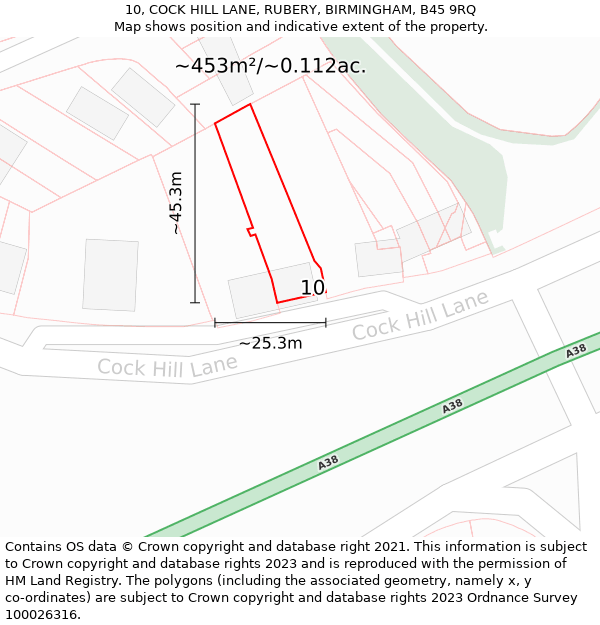 10, COCK HILL LANE, RUBERY, BIRMINGHAM, B45 9RQ: Plot and title map