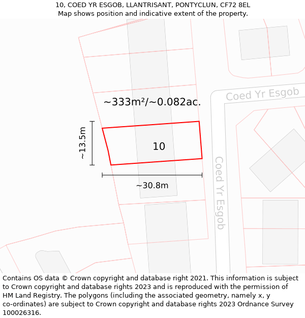 10, COED YR ESGOB, LLANTRISANT, PONTYCLUN, CF72 8EL: Plot and title map