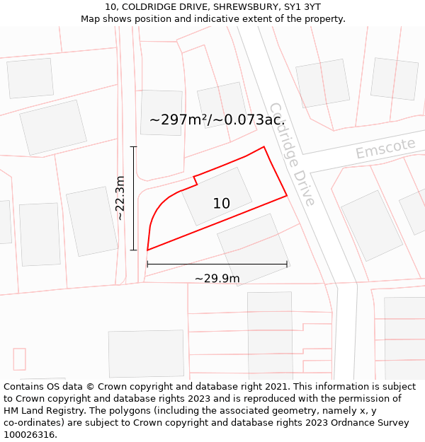 10, COLDRIDGE DRIVE, SHREWSBURY, SY1 3YT: Plot and title map