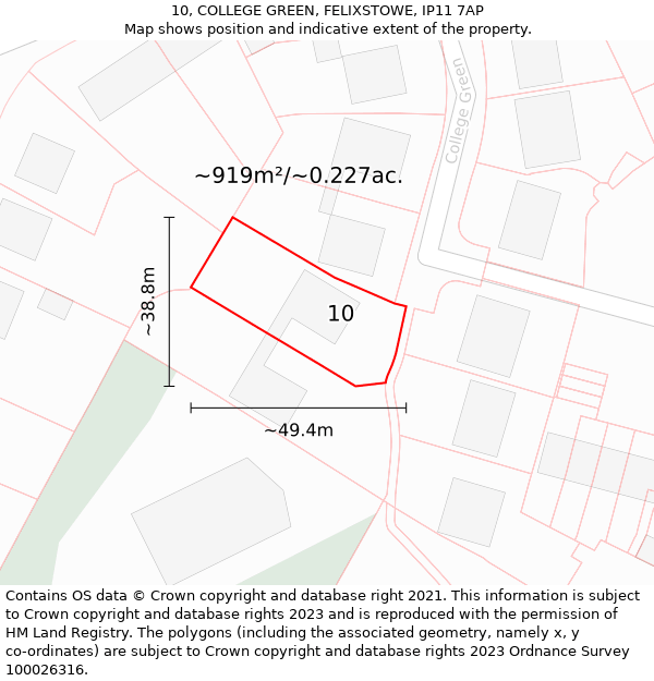 10, COLLEGE GREEN, FELIXSTOWE, IP11 7AP: Plot and title map