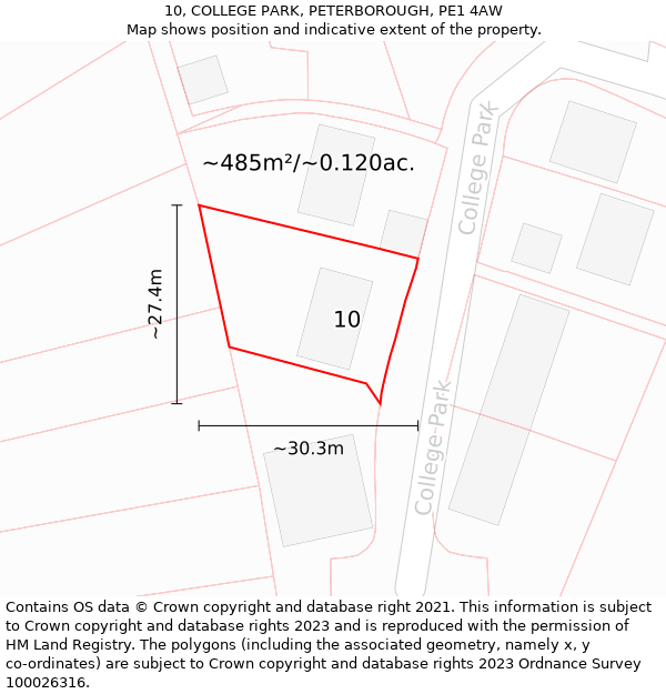 10, COLLEGE PARK, PETERBOROUGH, PE1 4AW: Plot and title map