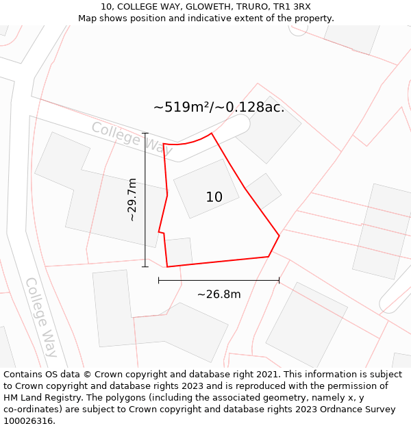 10, COLLEGE WAY, GLOWETH, TRURO, TR1 3RX: Plot and title map