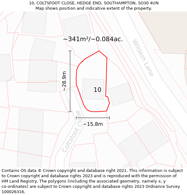 10, COLTSFOOT CLOSE, HEDGE END, SOUTHAMPTON, SO30 4UN: Plot and title map