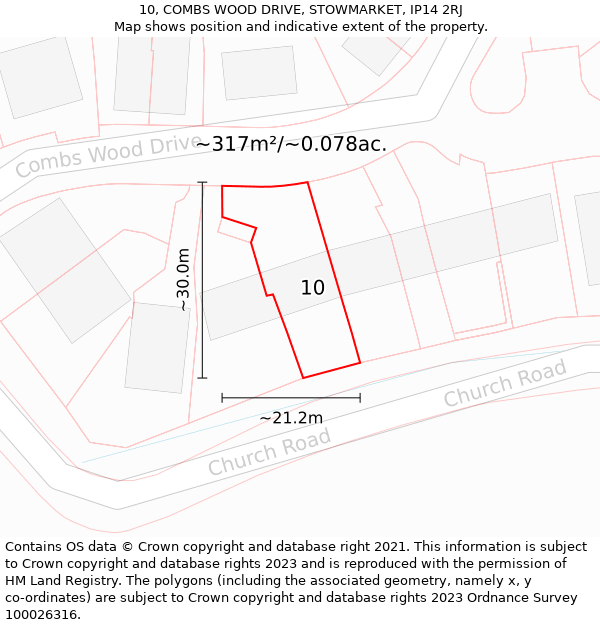 10, COMBS WOOD DRIVE, STOWMARKET, IP14 2RJ: Plot and title map