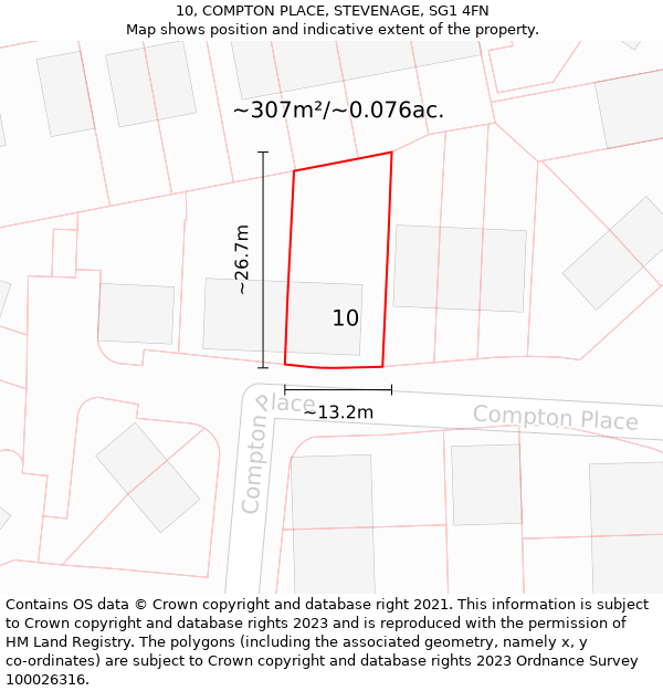 10, COMPTON PLACE, STEVENAGE, SG1 4FN: Plot and title map