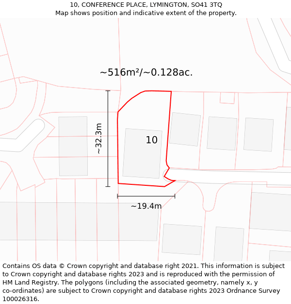 10, CONFERENCE PLACE, LYMINGTON, SO41 3TQ: Plot and title map