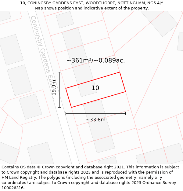 10, CONINGSBY GARDENS EAST, WOODTHORPE, NOTTINGHAM, NG5 4JY: Plot and title map