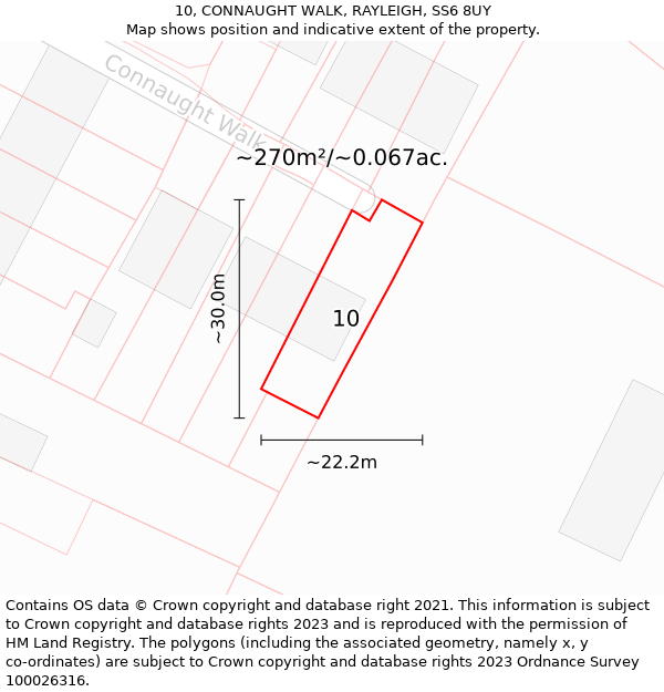 10, CONNAUGHT WALK, RAYLEIGH, SS6 8UY: Plot and title map