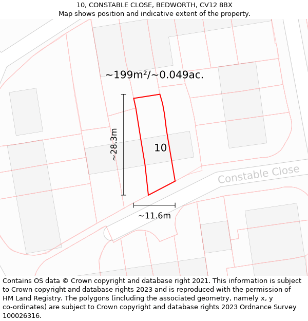 10, CONSTABLE CLOSE, BEDWORTH, CV12 8BX: Plot and title map