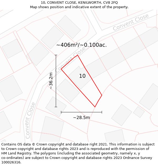 10, CONVENT CLOSE, KENILWORTH, CV8 2FQ: Plot and title map