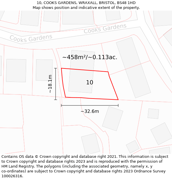 10, COOKS GARDENS, WRAXALL, BRISTOL, BS48 1HD: Plot and title map