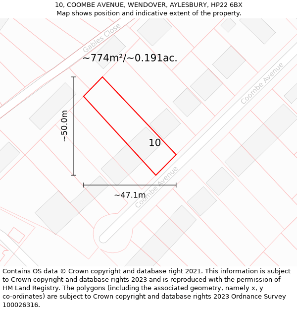 10, COOMBE AVENUE, WENDOVER, AYLESBURY, HP22 6BX: Plot and title map