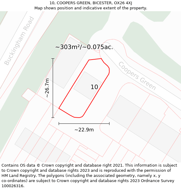 10, COOPERS GREEN, BICESTER, OX26 4XJ: Plot and title map