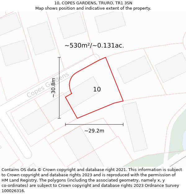 10, COPES GARDENS, TRURO, TR1 3SN: Plot and title map