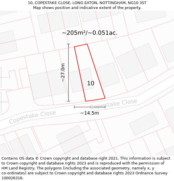 10, COPESTAKE CLOSE, LONG EATON, NOTTINGHAM, NG10 3ST: Plot and title map