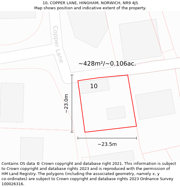 10, COPPER LANE, HINGHAM, NORWICH, NR9 4JS: Plot and title map