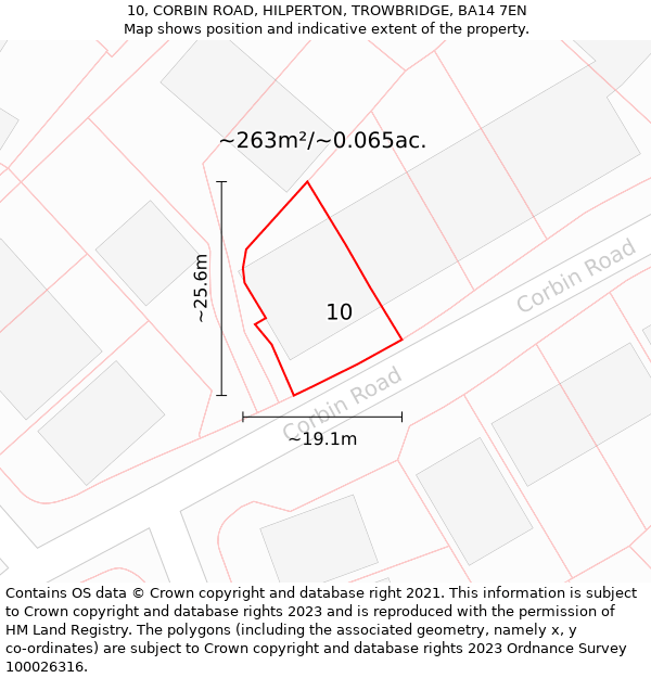 10, CORBIN ROAD, HILPERTON, TROWBRIDGE, BA14 7EN: Plot and title map