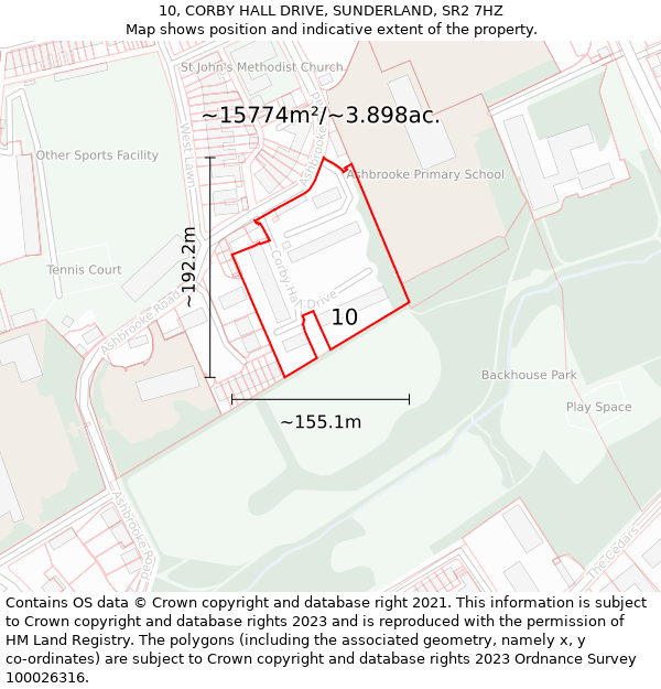 10, CORBY HALL DRIVE, SUNDERLAND, SR2 7HZ: Plot and title map