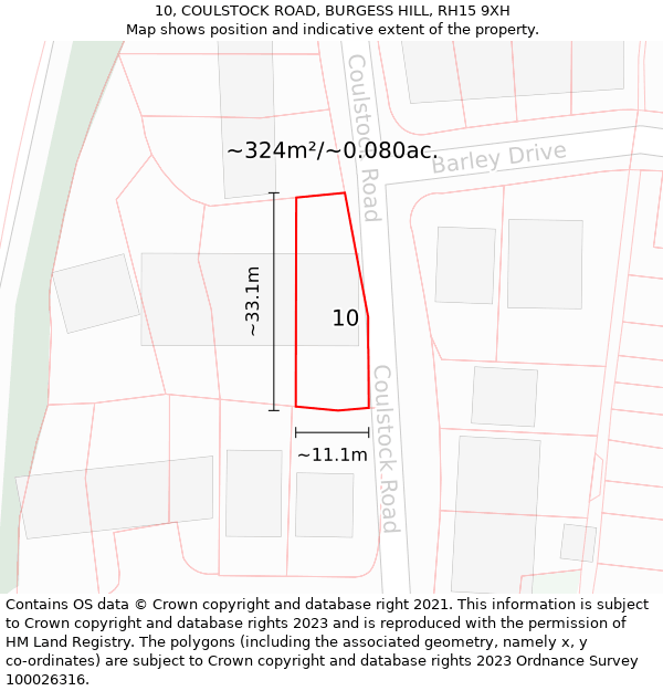 10, COULSTOCK ROAD, BURGESS HILL, RH15 9XH: Plot and title map