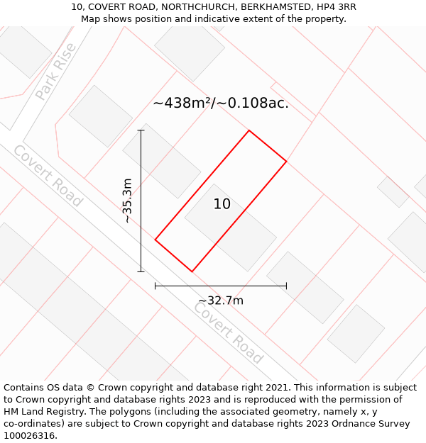 10, COVERT ROAD, NORTHCHURCH, BERKHAMSTED, HP4 3RR: Plot and title map