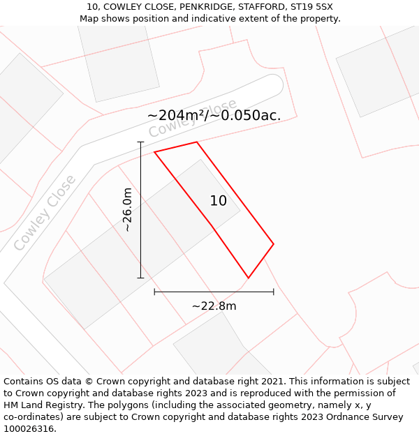 10, COWLEY CLOSE, PENKRIDGE, STAFFORD, ST19 5SX: Plot and title map