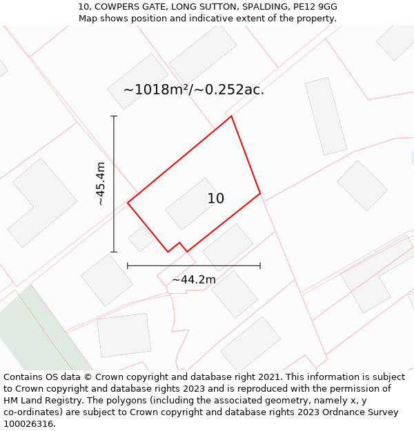 10, COWPERS GATE, LONG SUTTON, SPALDING, PE12 9GG: Plot and title map