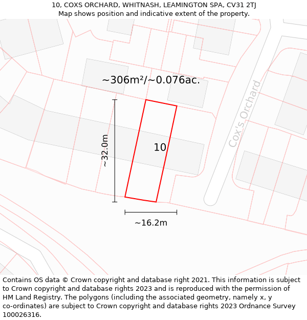 10, COXS ORCHARD, WHITNASH, LEAMINGTON SPA, CV31 2TJ: Plot and title map