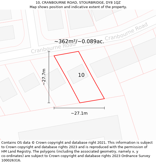 10, CRANBOURNE ROAD, STOURBRIDGE, DY8 1QZ: Plot and title map