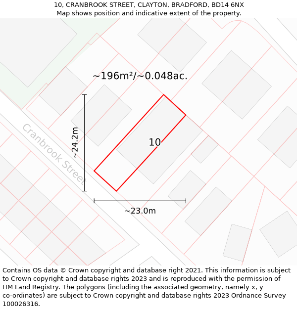 10, CRANBROOK STREET, CLAYTON, BRADFORD, BD14 6NX: Plot and title map