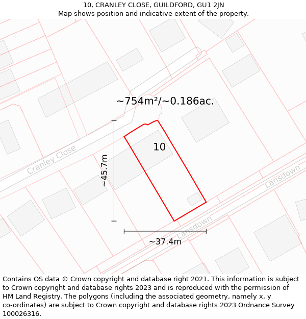 10, CRANLEY CLOSE, GUILDFORD, GU1 2JN: Plot and title map