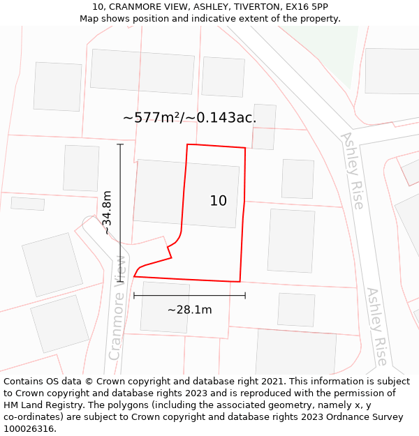 10, CRANMORE VIEW, ASHLEY, TIVERTON, EX16 5PP: Plot and title map