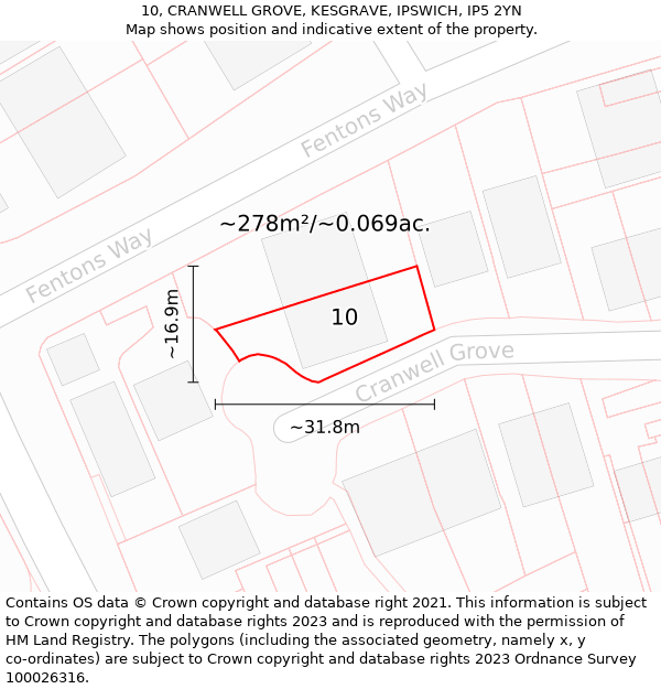 10, CRANWELL GROVE, KESGRAVE, IPSWICH, IP5 2YN: Plot and title map