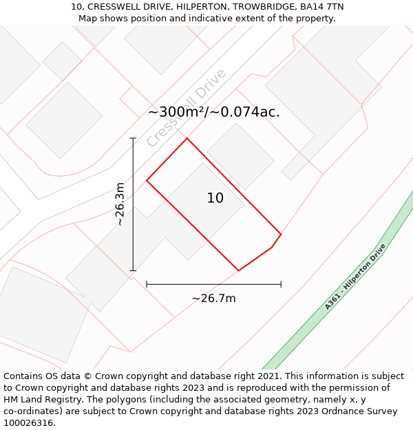 10, CRESSWELL DRIVE, HILPERTON, TROWBRIDGE, BA14 7TN: Plot and title map